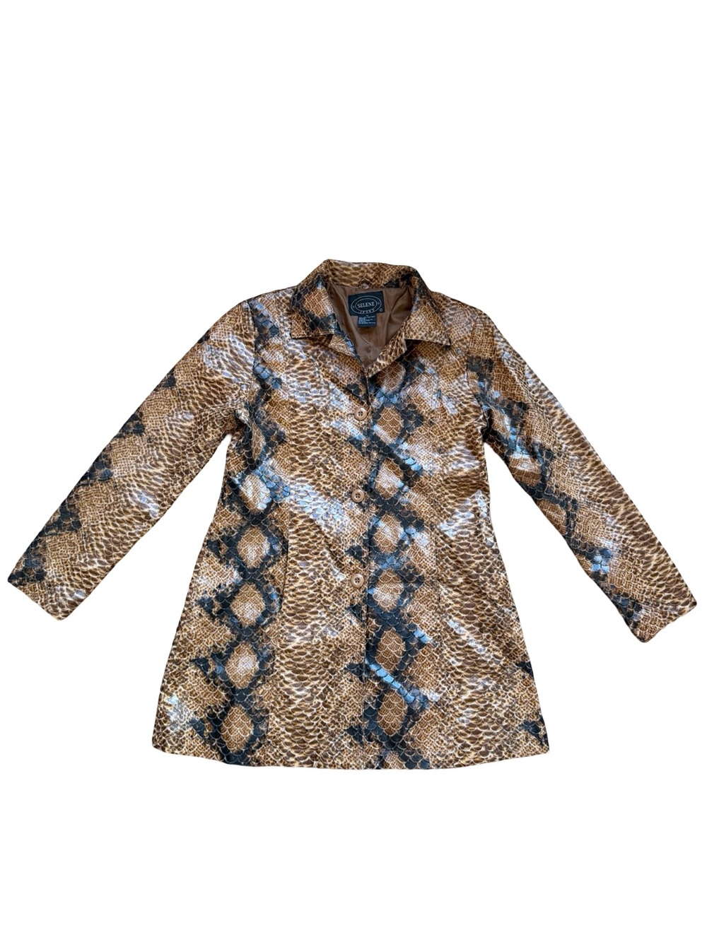 Snake-Print Button-Front Women's Coat - Brown SELENE SPORT CHIC FALL